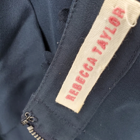 Rebecca Taylor Navy Silk Shift Dress Floral Embellishment - Picture 3 of 6